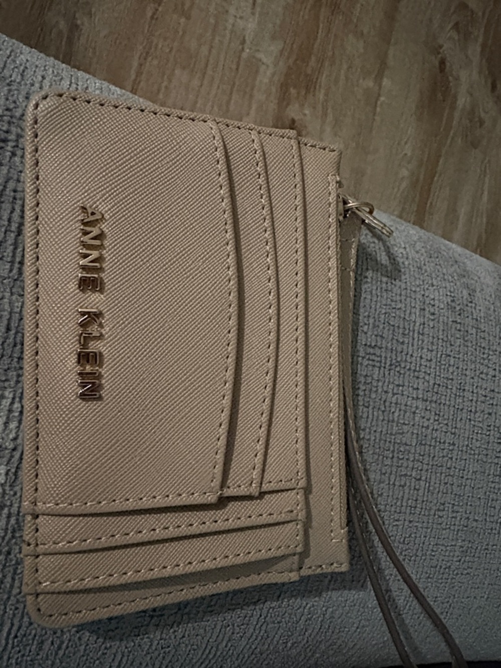Anne Klein Taupe Card Case Wristlet with Gold Logo